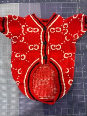 Red Patterned Button-Front pets Sweater